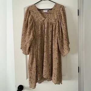 Storia Anthropologie Babydoll Floral Boho Flowy Brown Dress M Prairie Cottage